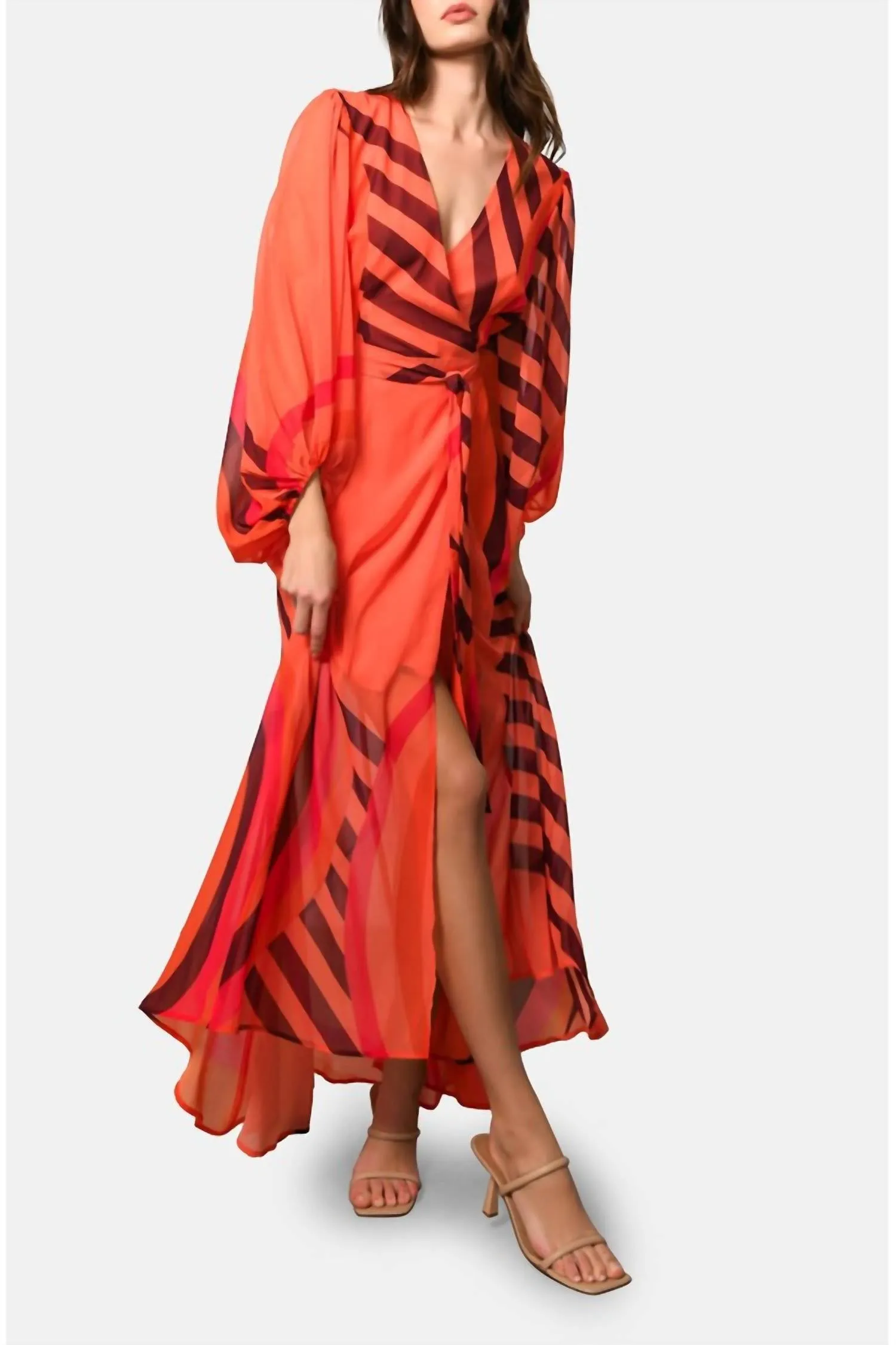 Lindie Wrap Dress In Coral Retro Geo