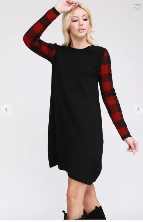 Long Sleeve Contrast Plaid Sweater Dress