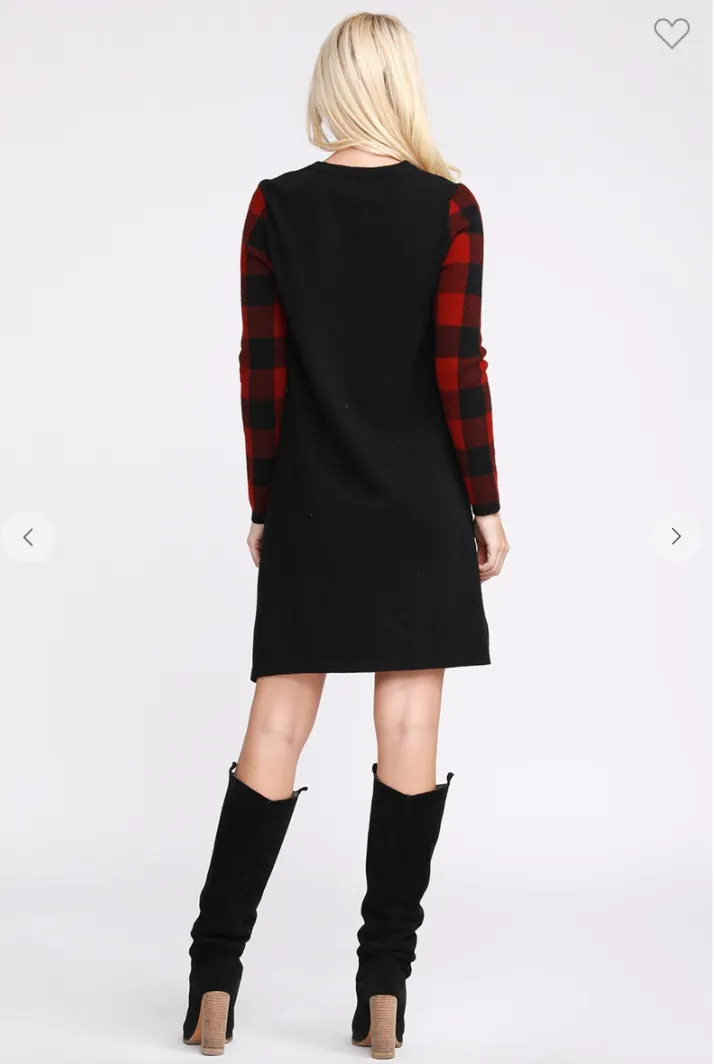 Long Sleeve Contrast Plaid Sweater Dress