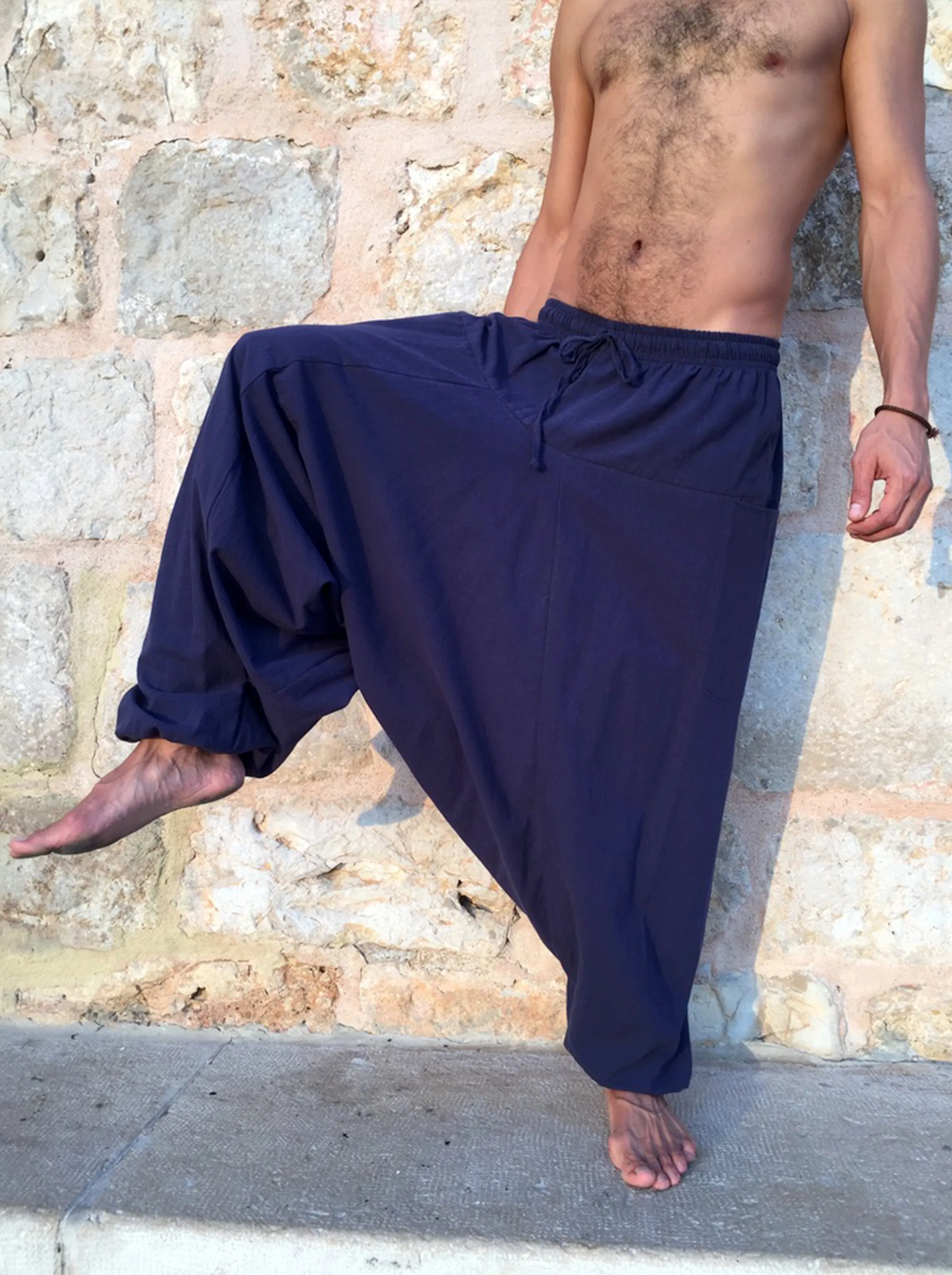 Loose Cotton Pants with Pockets Midnight Blue