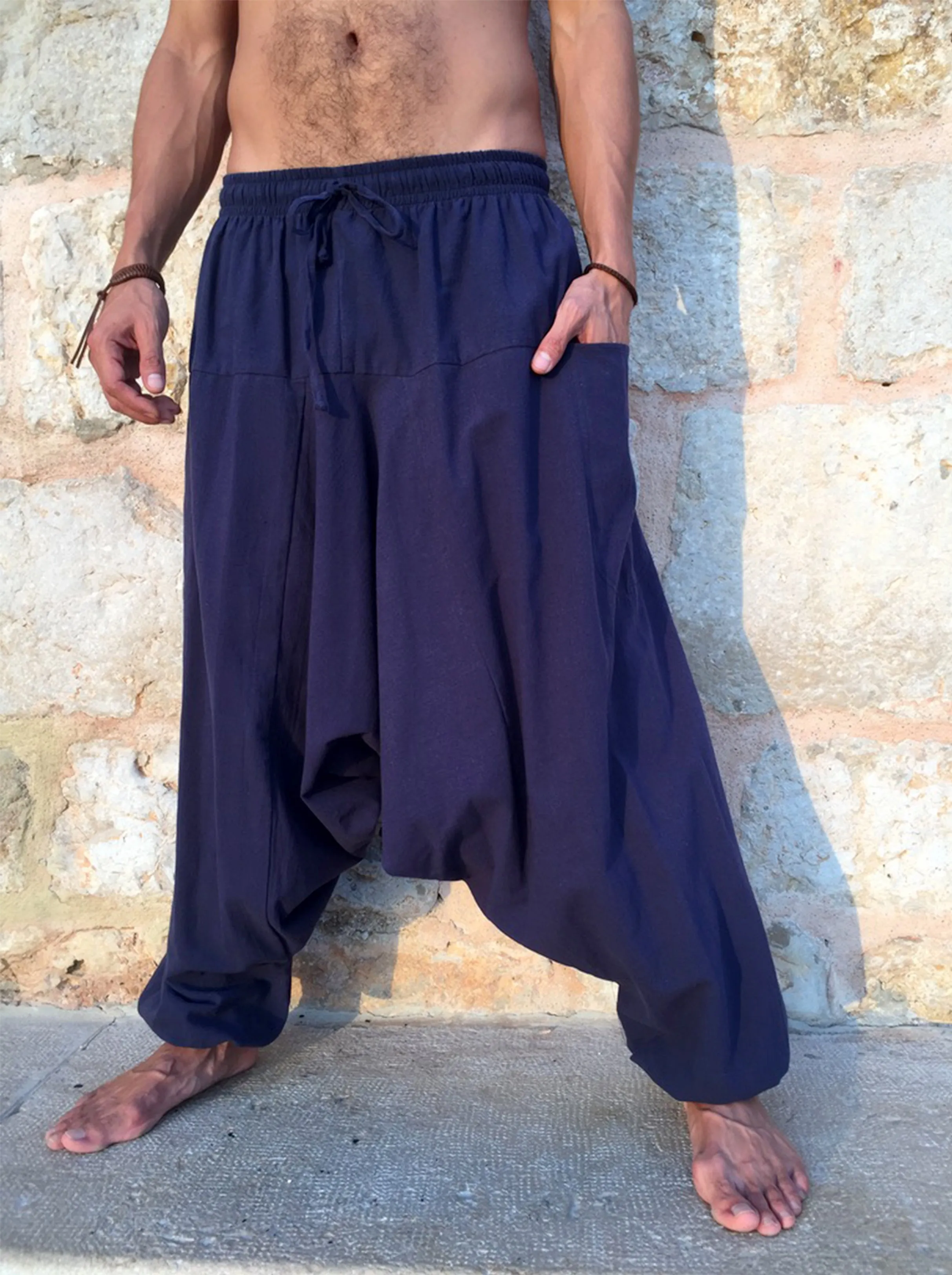 Loose Cotton Pants with Pockets Midnight Blue