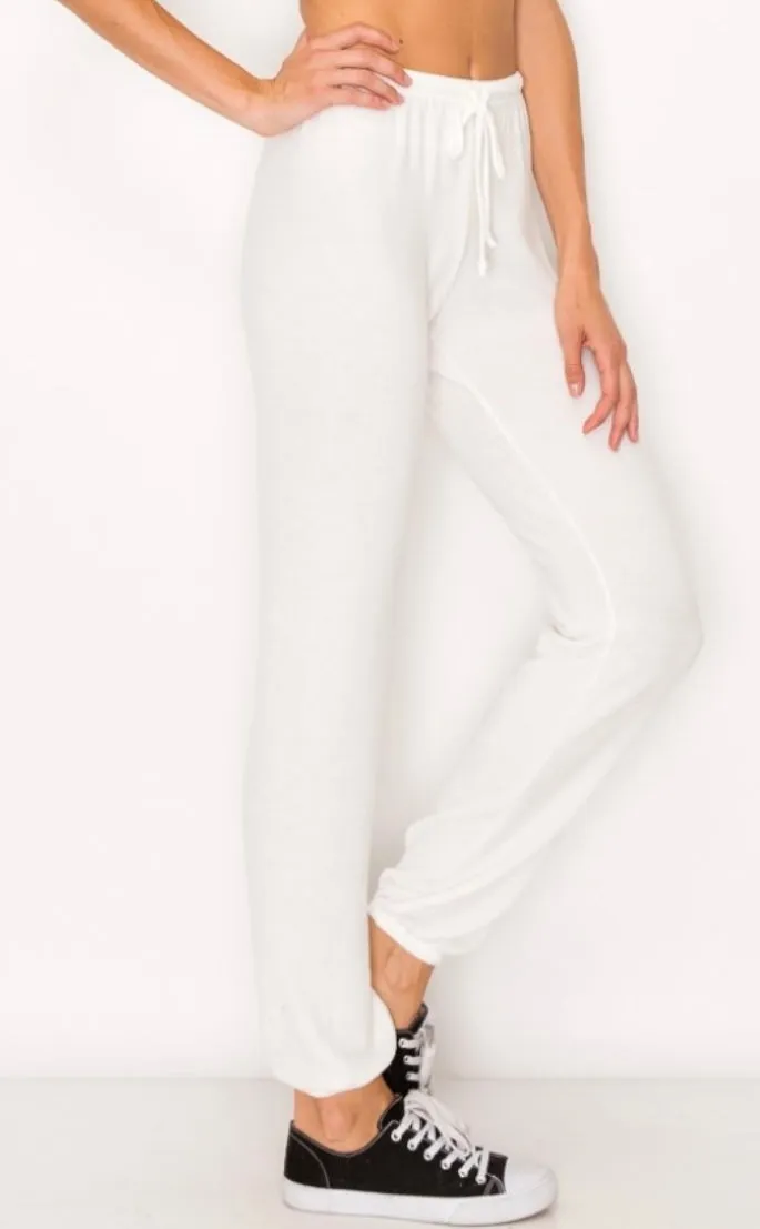 Lounge comfy and cozy pants with elastic drawstring pants with elastic at ankles- Ivory