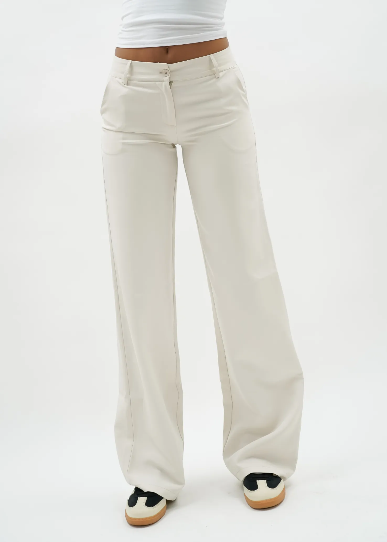 Low/mid waist straight leg pants casual crème (TALL)