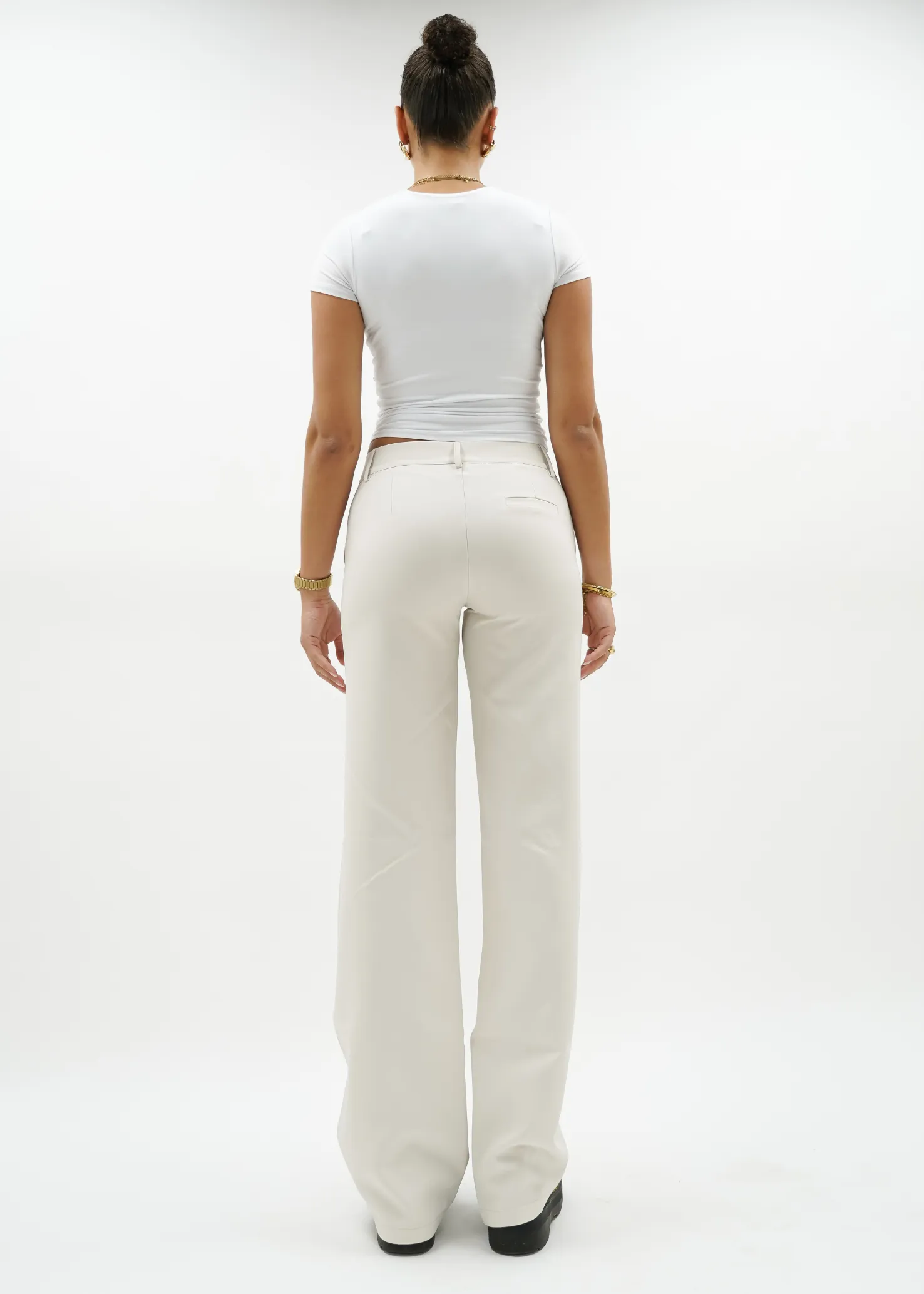 Low/mid waist straight leg pants casual crème (TALL)