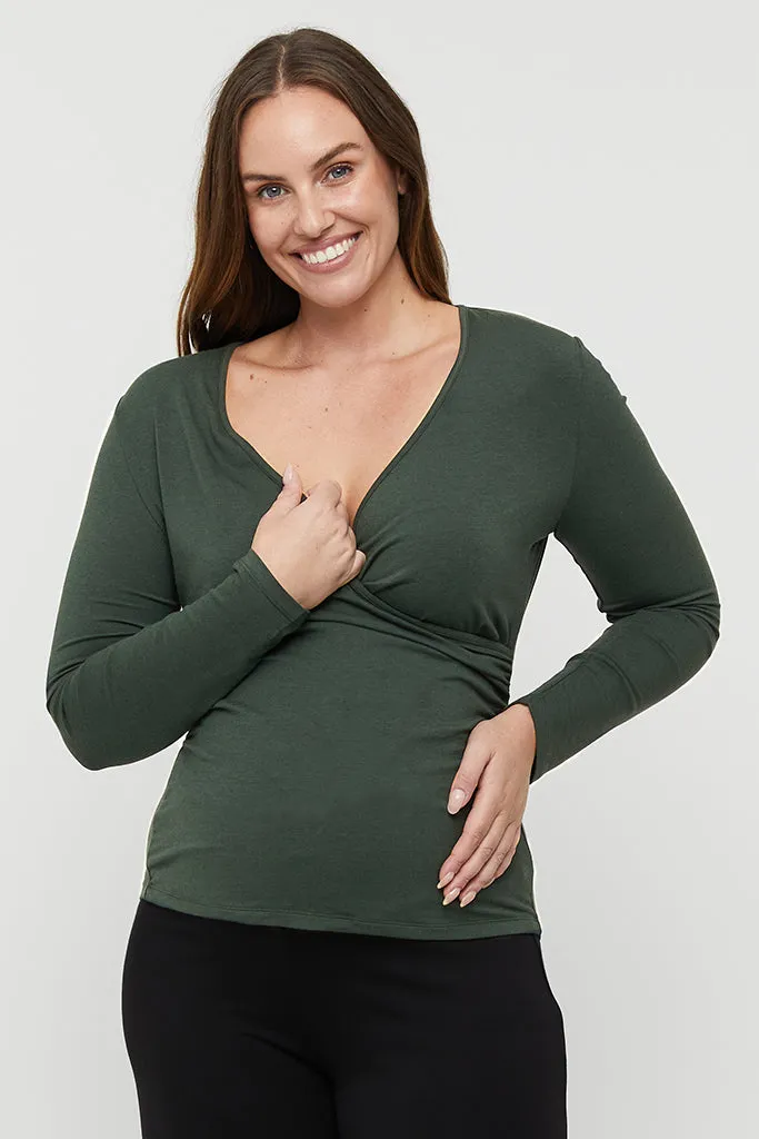 L/S Cross Front Maternity Top - Forest