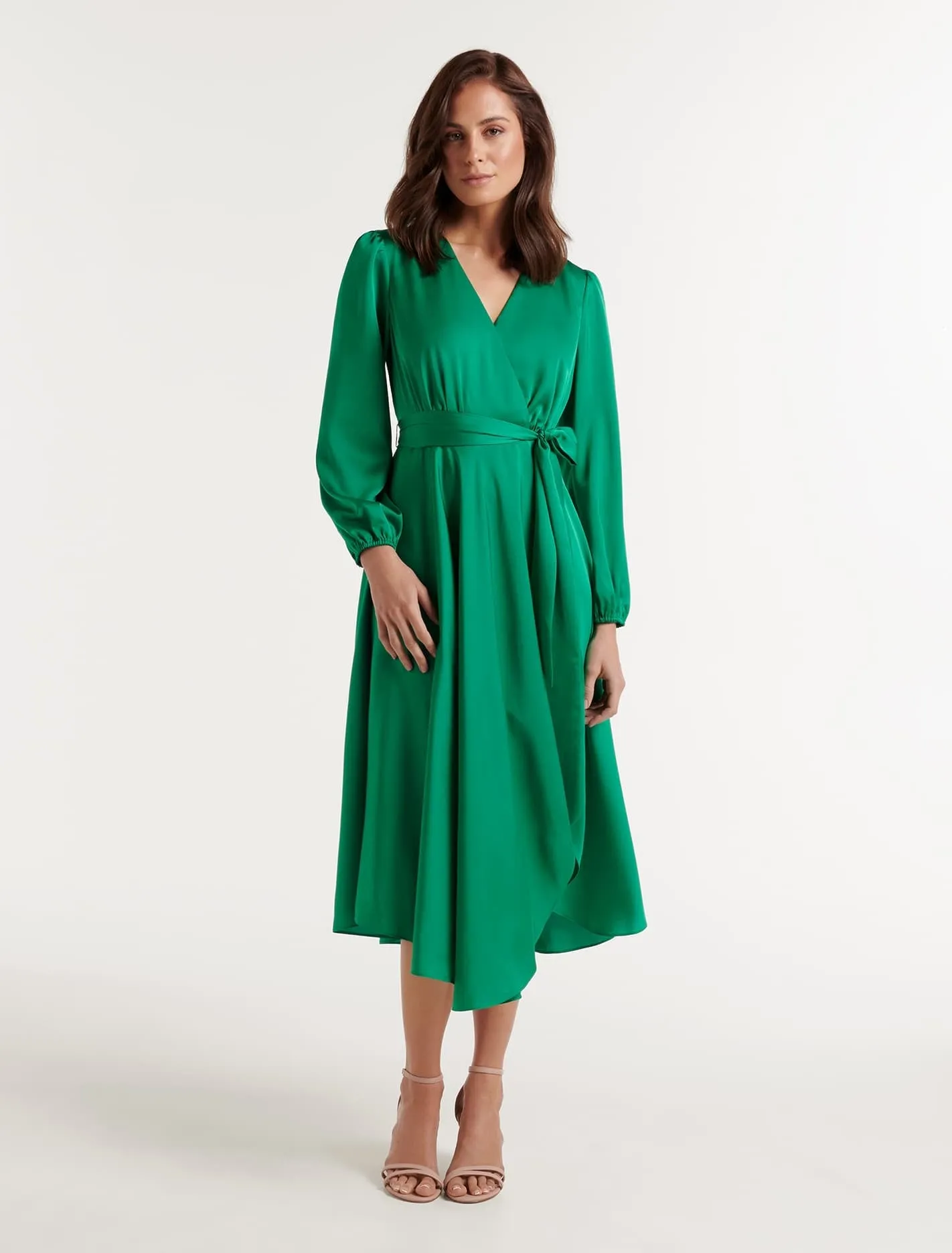 Marilyn Petite Satin Wrap Midi Dress