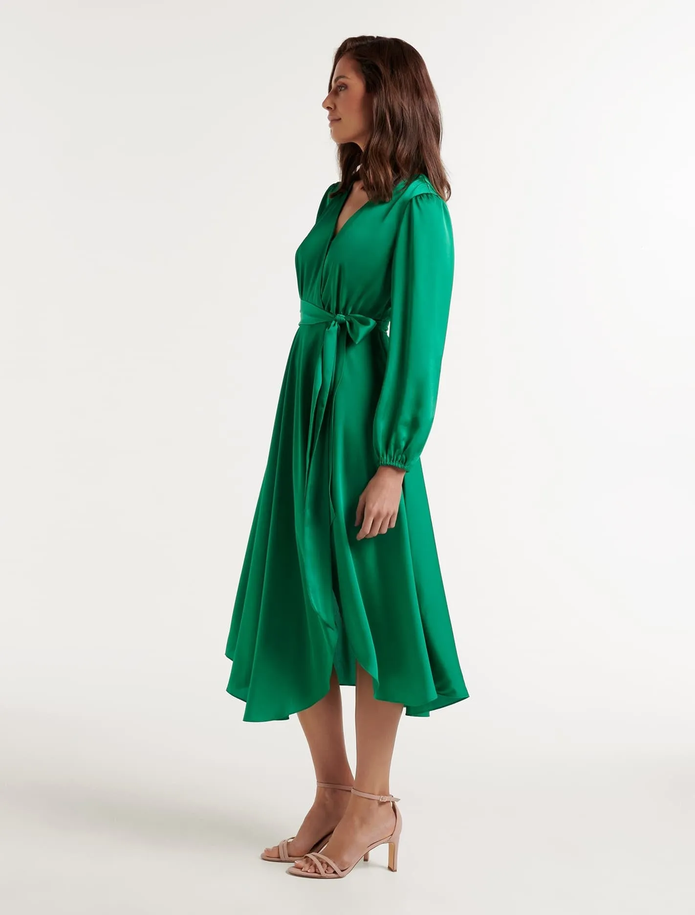 Marilyn Petite Satin Wrap Midi Dress