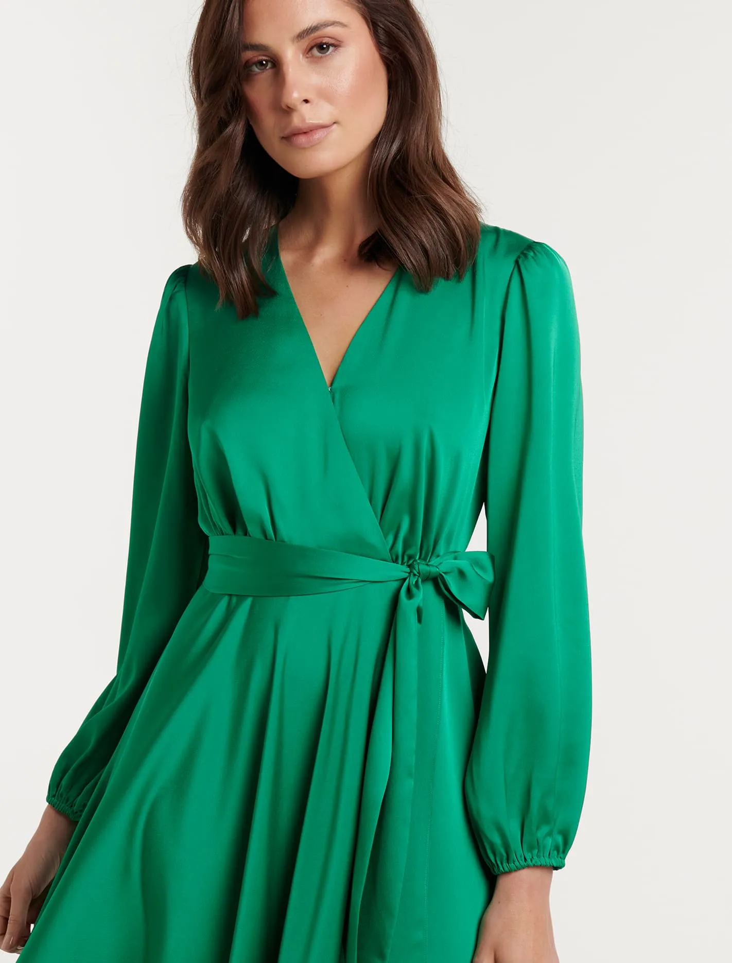 Marilyn Petite Satin Wrap Midi Dress