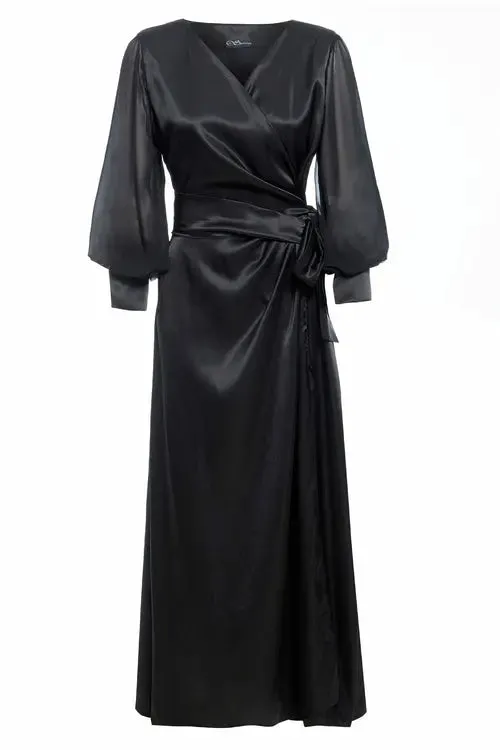 Midnight Elegance Satin Maxi Dress