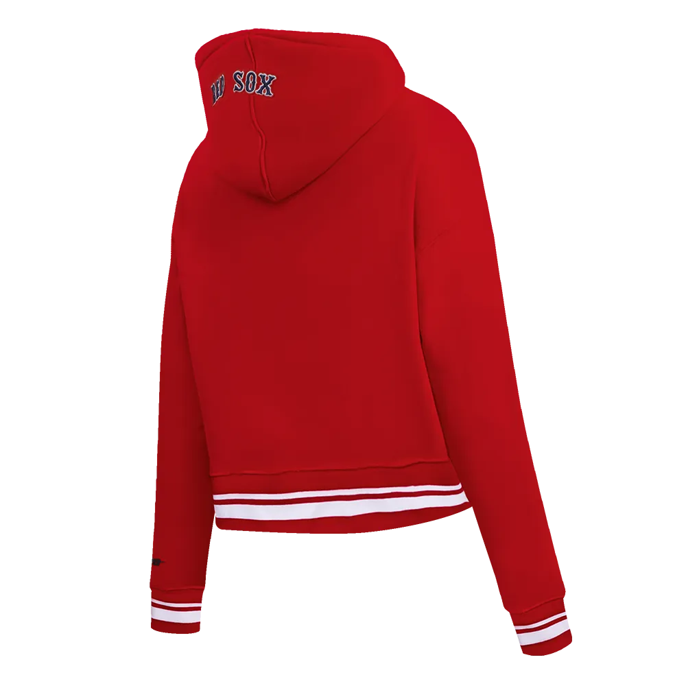 MLB BOSTON RED SOX SCRIPT TAIL WOMEN'S RIB FLC CROPPED PO HOODIE (RED)