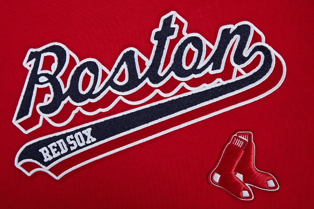 MLB BOSTON RED SOX SCRIPT TAIL WOMEN'S RIB FLC CROPPED PO HOODIE (RED)