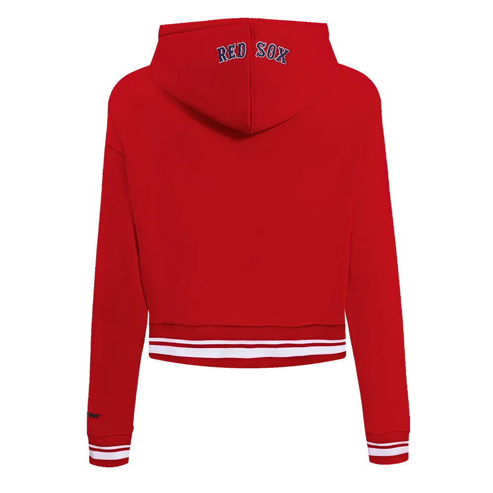 MLB BOSTON RED SOX SCRIPT TAIL WOMEN'S RIB FLC CROPPED PO HOODIE (RED)