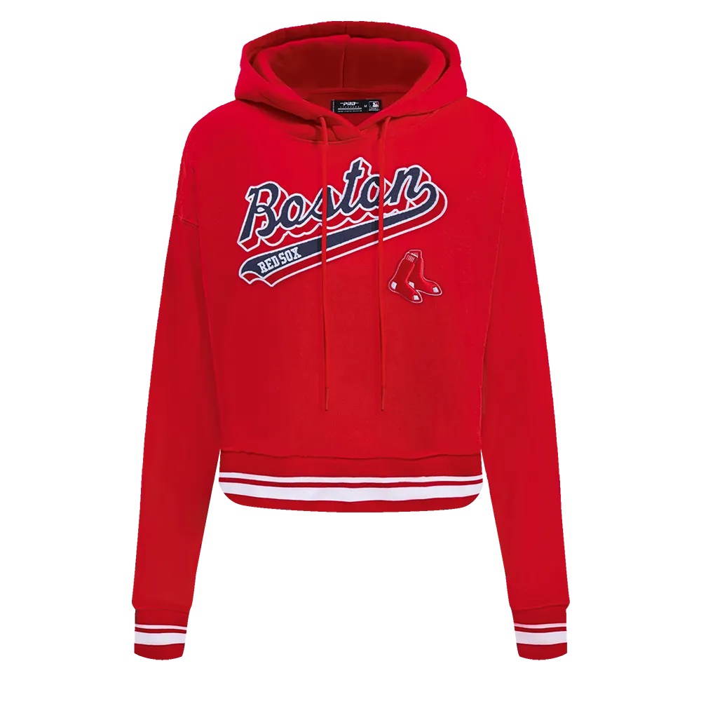 MLB BOSTON RED SOX SCRIPT TAIL WOMEN'S RIB FLC CROPPED PO HOODIE (RED)