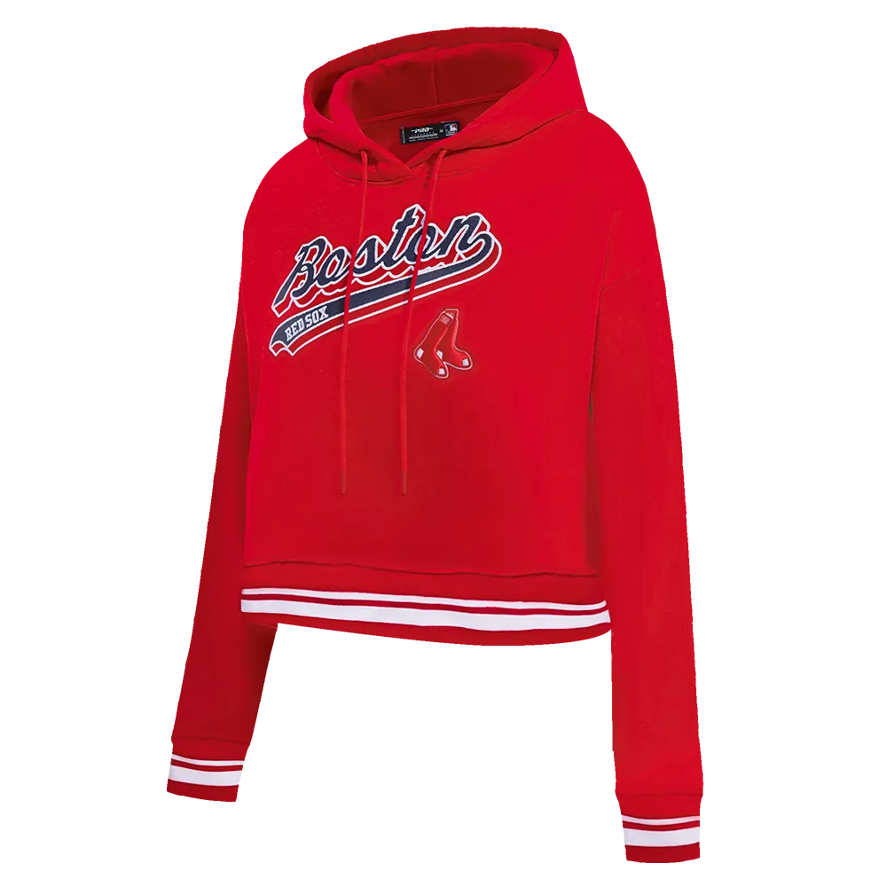 MLB BOSTON RED SOX SCRIPT TAIL WOMEN'S RIB FLC CROPPED PO HOODIE (RED)