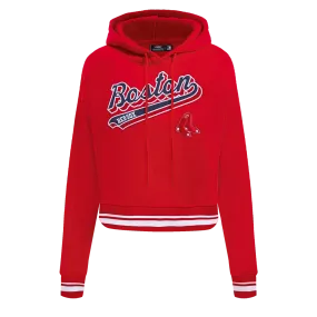 MLB BOSTON RED SOX SCRIPT TAIL WOMEN'S RIB FLC CROPPED PO HOODIE (RED)