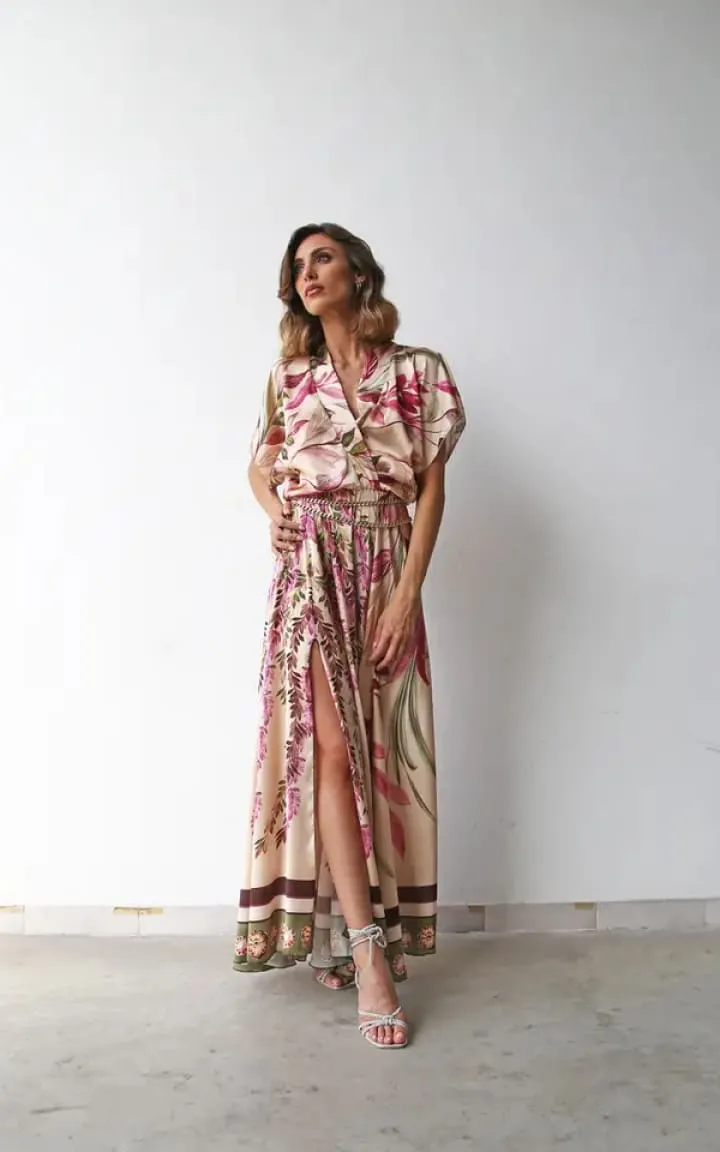 Moqette- Long Faux Wrap Dress