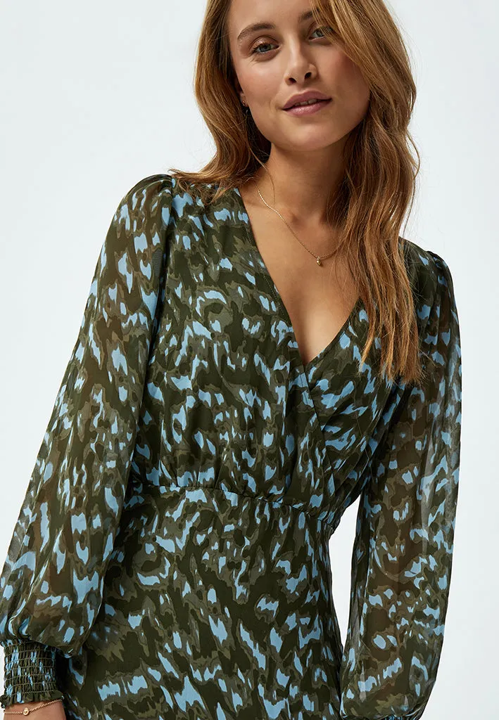 MSEria Short Wrap Dress - Ivy Green Print