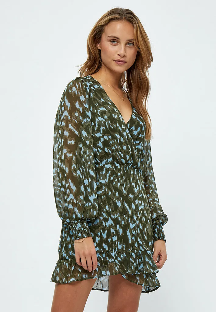 MSEria Short Wrap Dress - Ivy Green Print