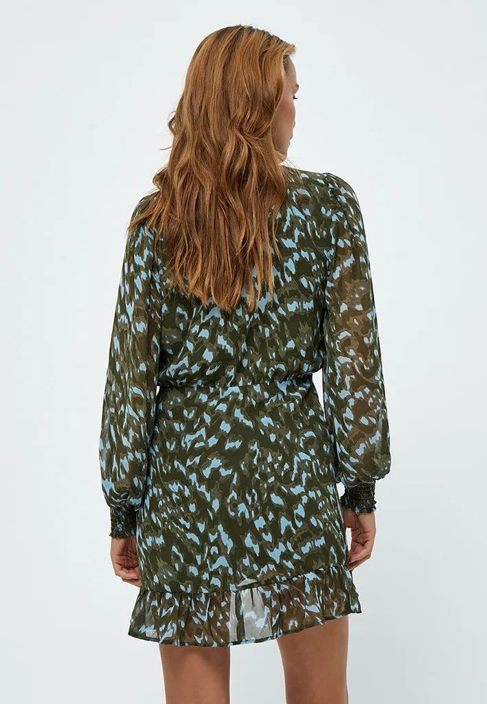 MSEria Short Wrap Dress - Ivy Green Print