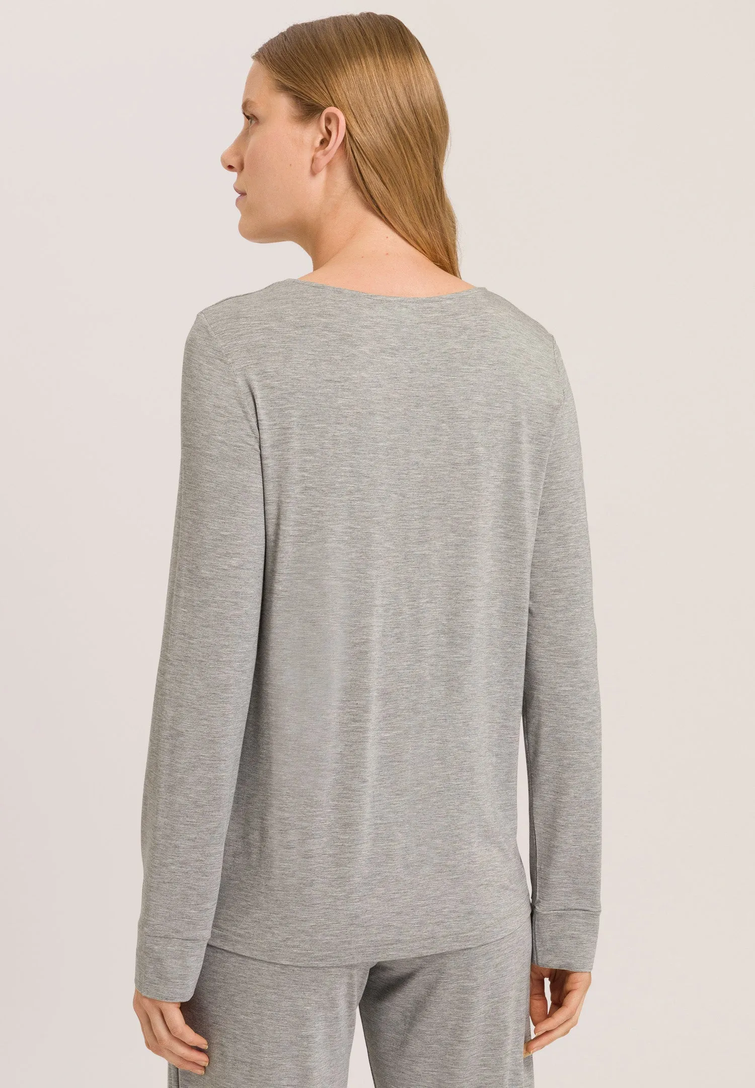 Natural Elegance Relaxed Round Neck Top | Grey Melange 74948-958