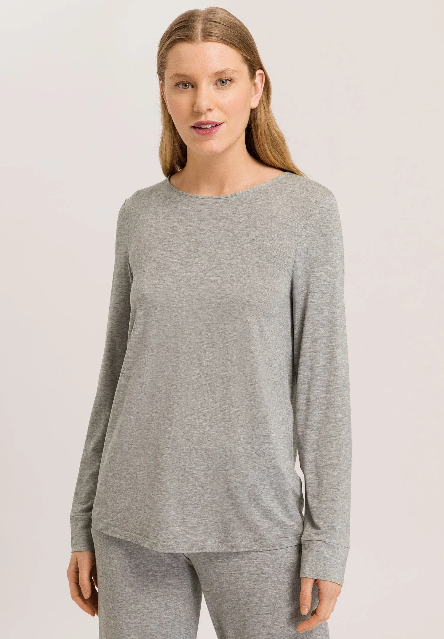 Natural Elegance Relaxed Round Neck Top | Grey Melange 74948-958