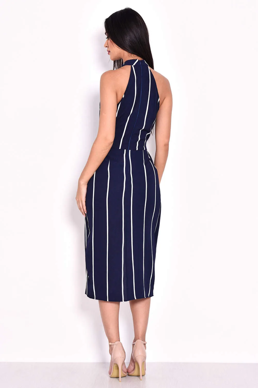 Navy Striped Tie Waist Dress