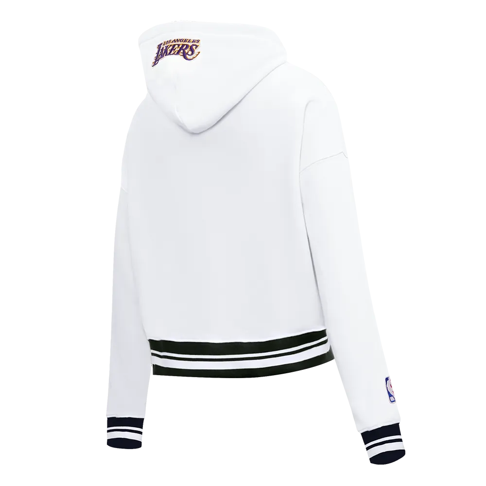 NBA LOS ANGELES LAKERS SCRIPT TAIL WOMEN'S RIB FLC CROPPED PO HOODIE (WHITE/BLACK)