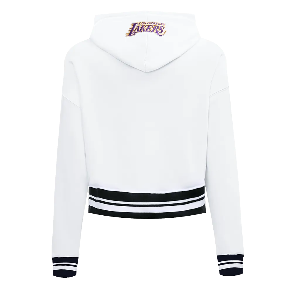 NBA LOS ANGELES LAKERS SCRIPT TAIL WOMEN'S RIB FLC CROPPED PO HOODIE (WHITE/BLACK)