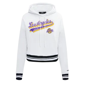 NBA LOS ANGELES LAKERS SCRIPT TAIL WOMEN'S RIB FLC CROPPED PO HOODIE (WHITE/BLACK)