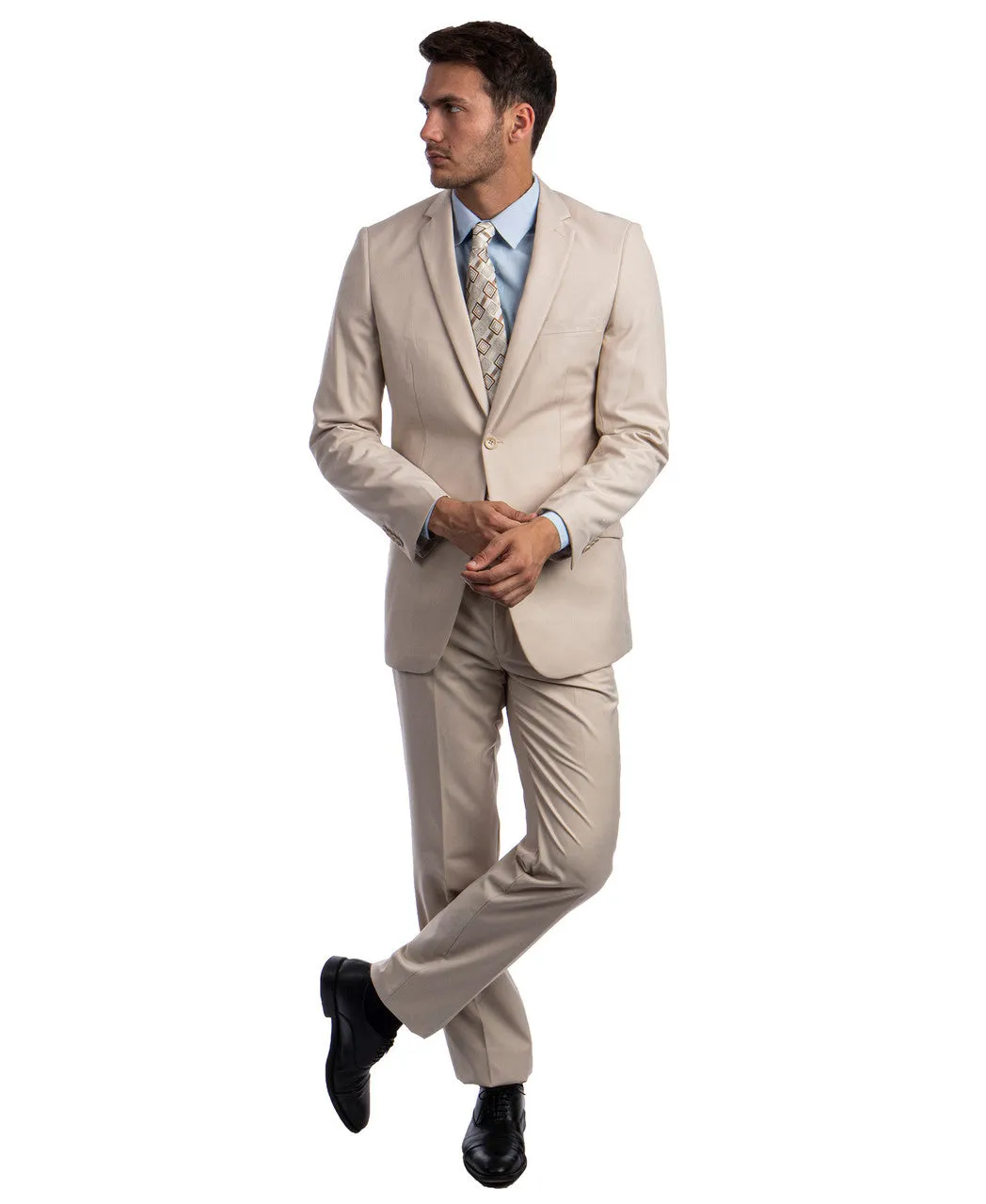 New Azzuro Tan 2 Piece Slim Fit Suit