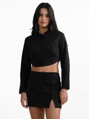 Nuon Black Cotton Crop Fit Shirt