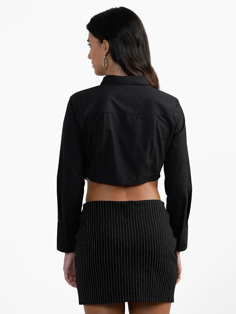 Nuon Black Cotton Crop Fit Shirt