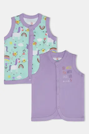 Oh Baby Cotton Interlock Knit Animal Print Sleeeveless T-Shirt Pack Of - 2 - Lilac & Assorted - Ts05