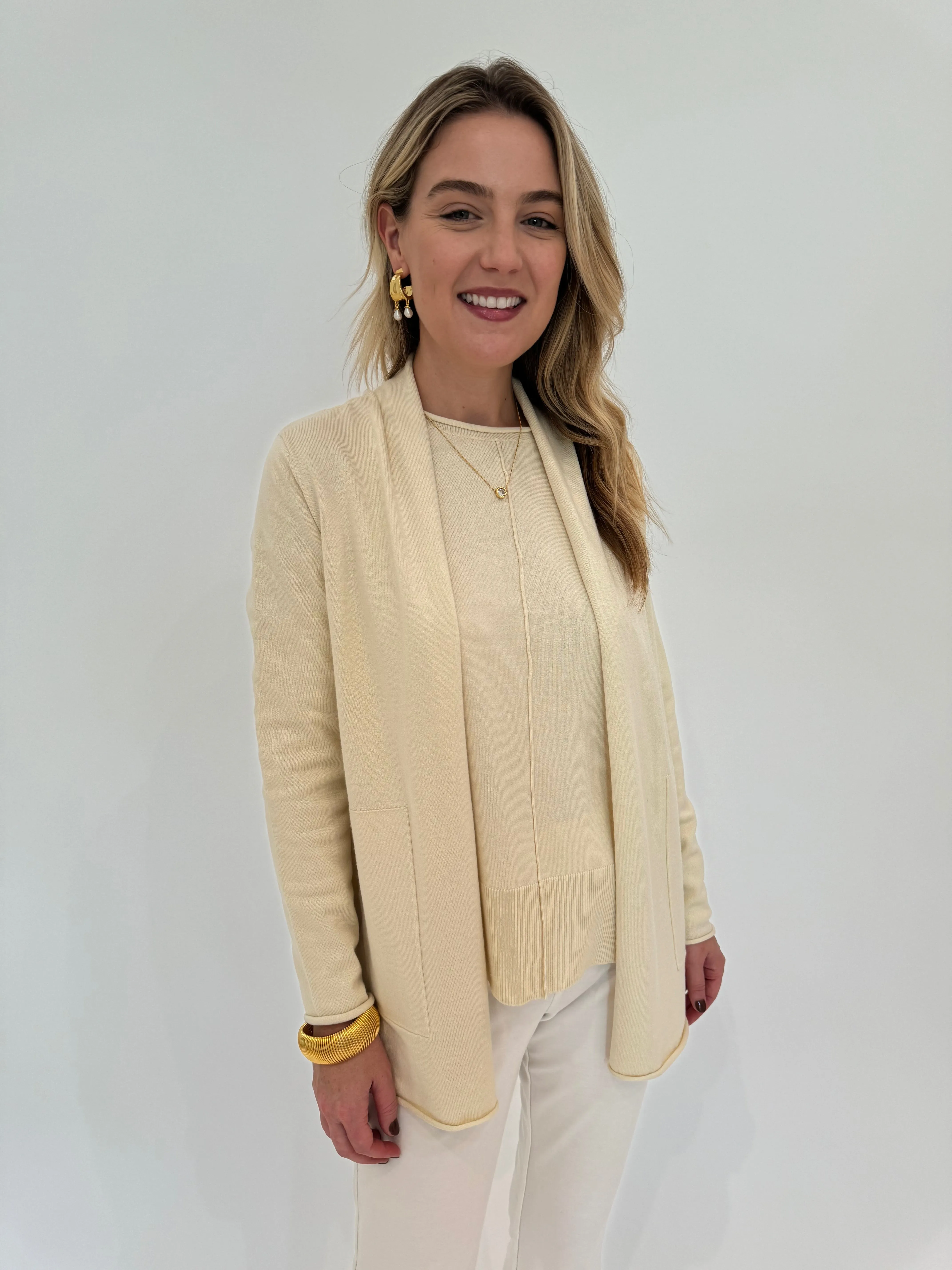 Olivia Long Open Cardigan - Ivory