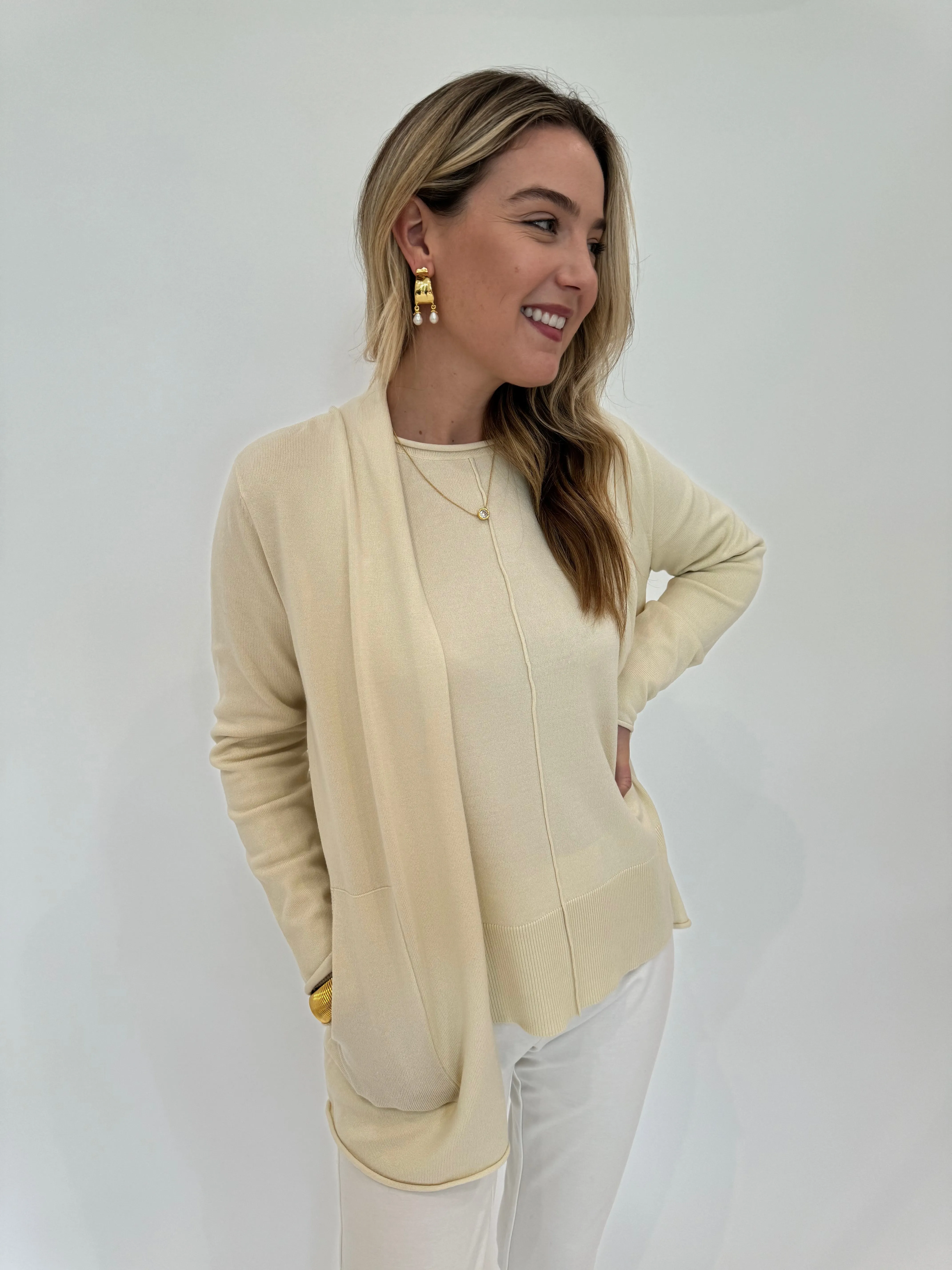 Olivia Long Open Cardigan - Ivory