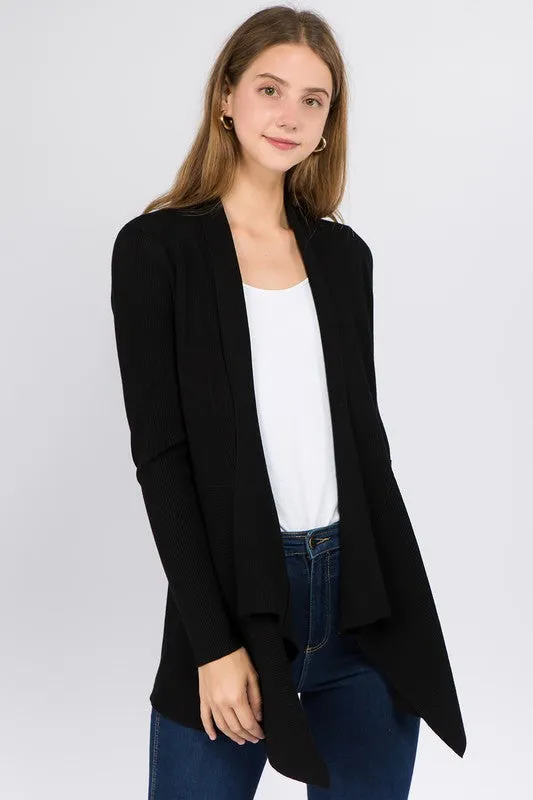 OPEN FRONT KNIT CARDIGAN (BLACK)