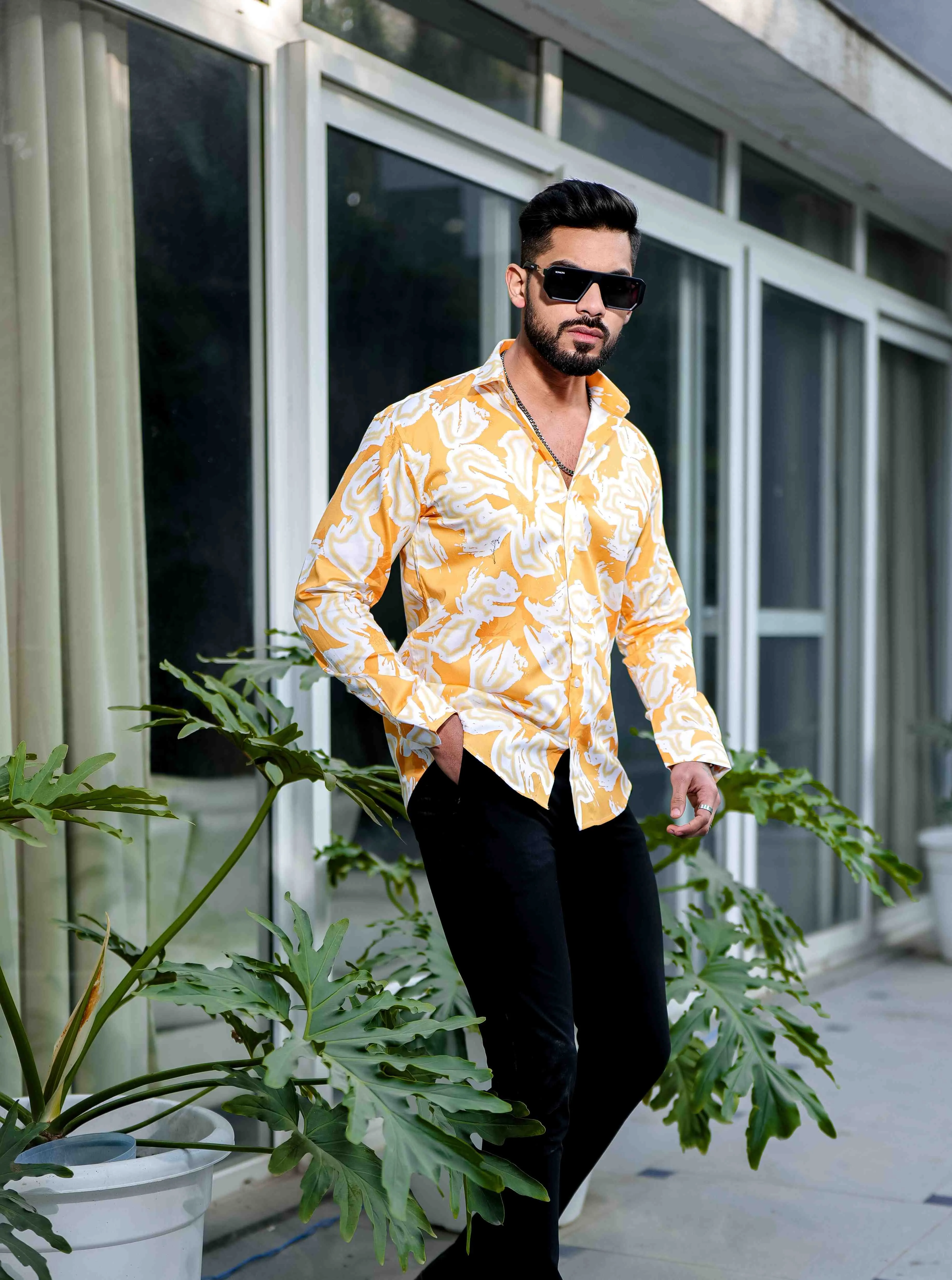 Orange Giza Cotton Print Premium Shirt