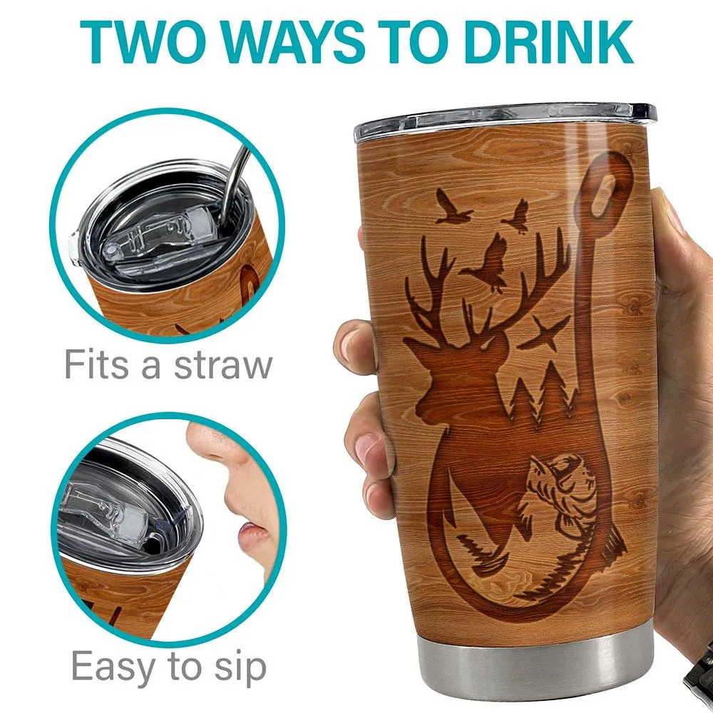 Personalized Hunting Tumbler Fishing And Hunting Love Wood Drawing