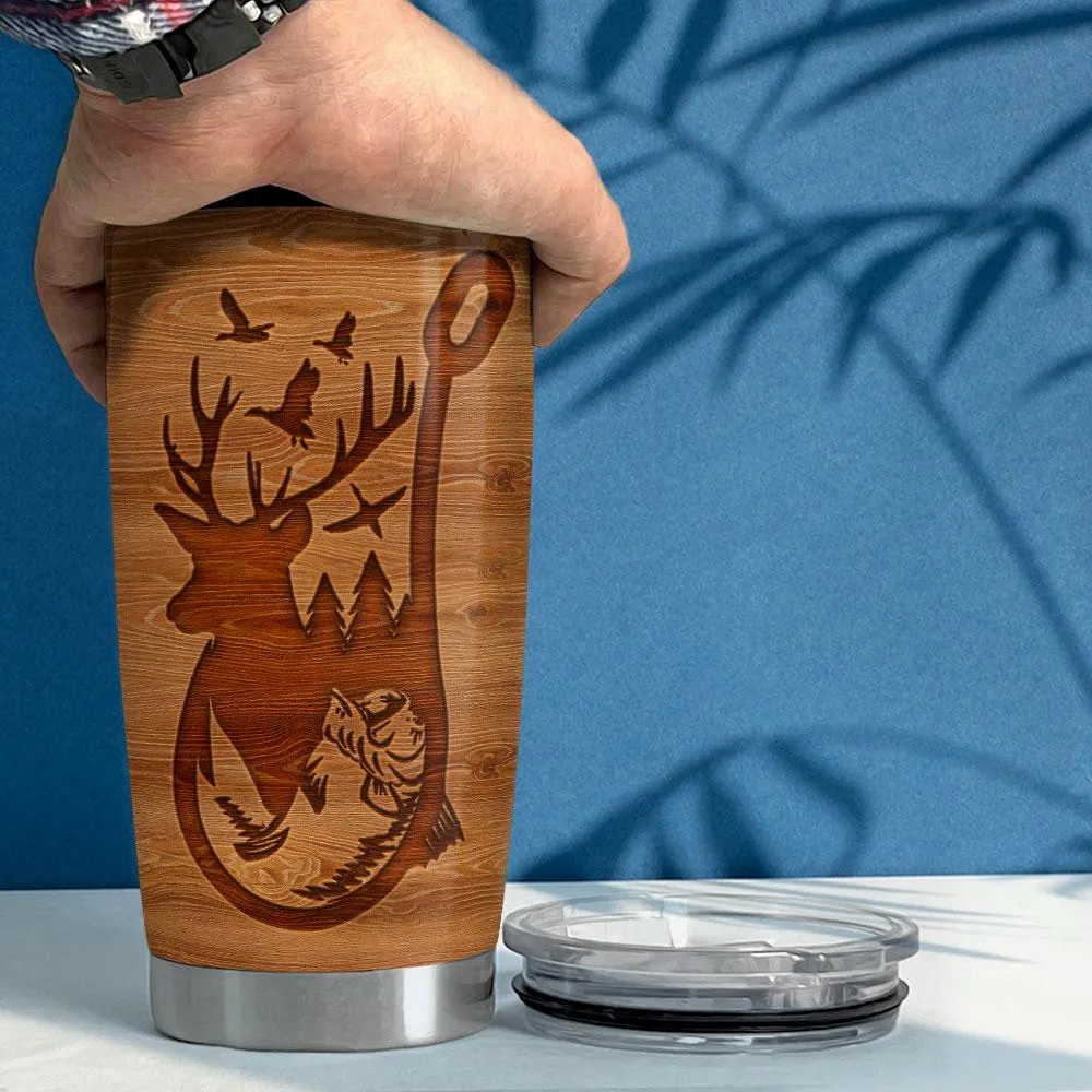 Personalized Hunting Tumbler Fishing And Hunting Love Wood Drawing