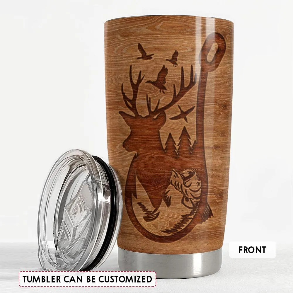 Personalized Hunting Tumbler Fishing And Hunting Love Wood Drawing