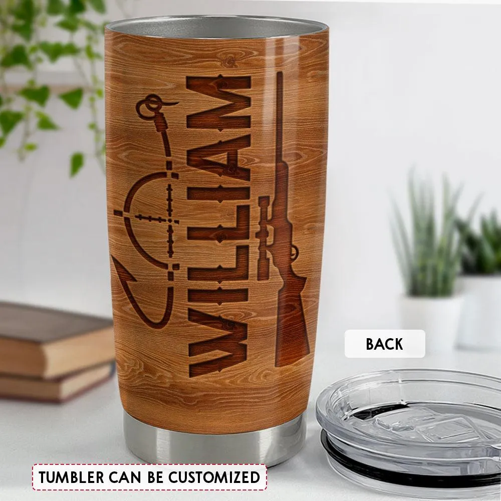 Personalized Hunting Tumbler Fishing And Hunting Love Wood Drawing