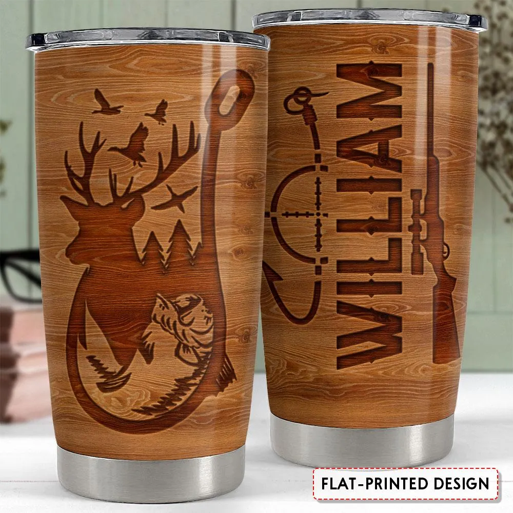 Personalized Hunting Tumbler Fishing And Hunting Love Wood Drawing