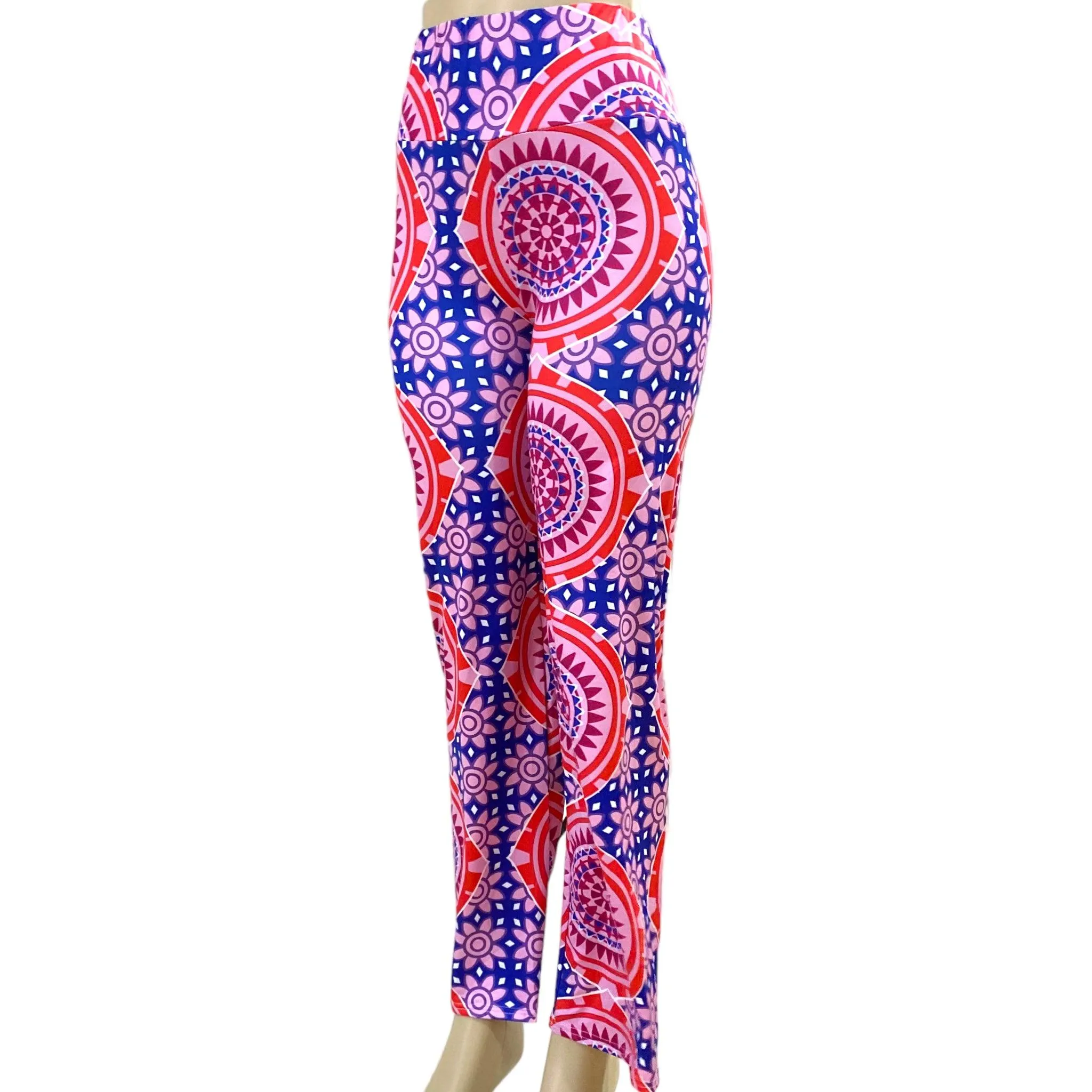 Pink Floral Blue Geo Mandala Palazzo Pants