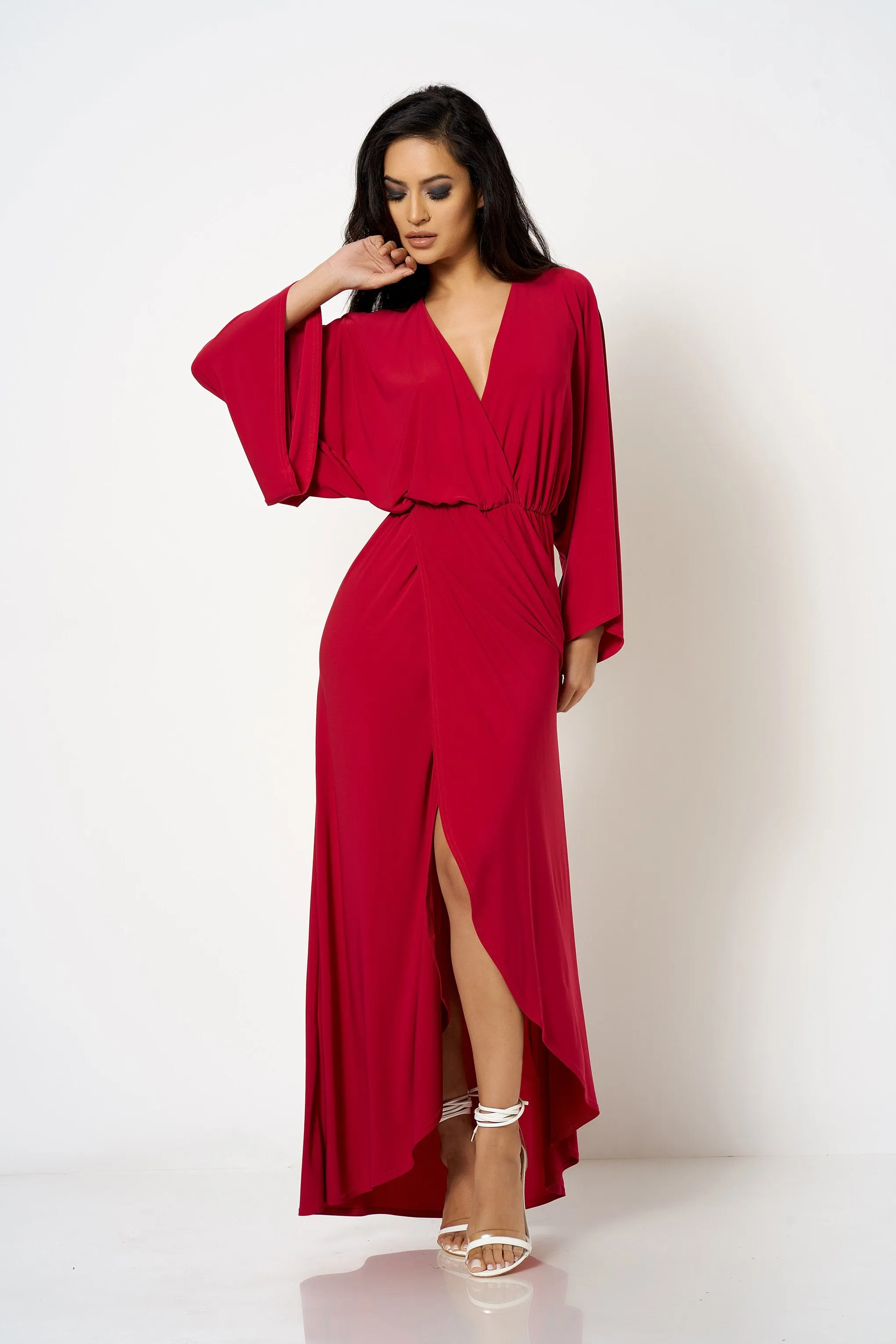 Pink Kimono Wrap Maxi Dress