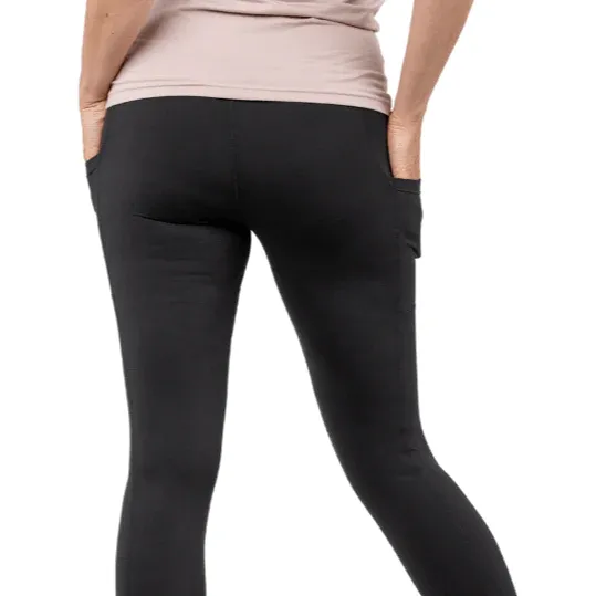 Polyanna Pocket Capri Thermals Black Womens Plus Sizes 16-26