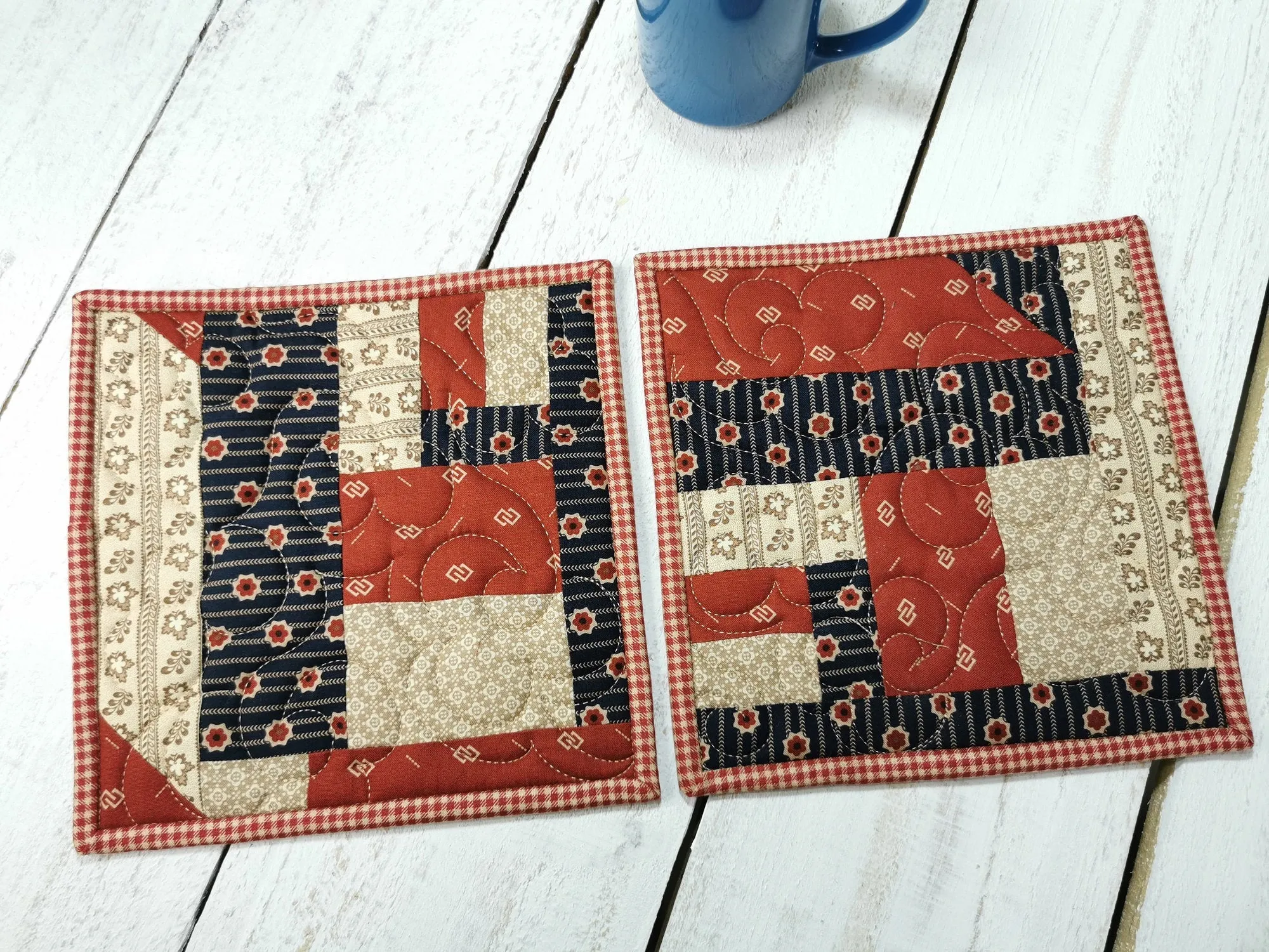 Quilted Patchwork Potholders, set of two