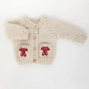 "candy Cane" Sweater For Baby Girls Or Boys In Ivory/red