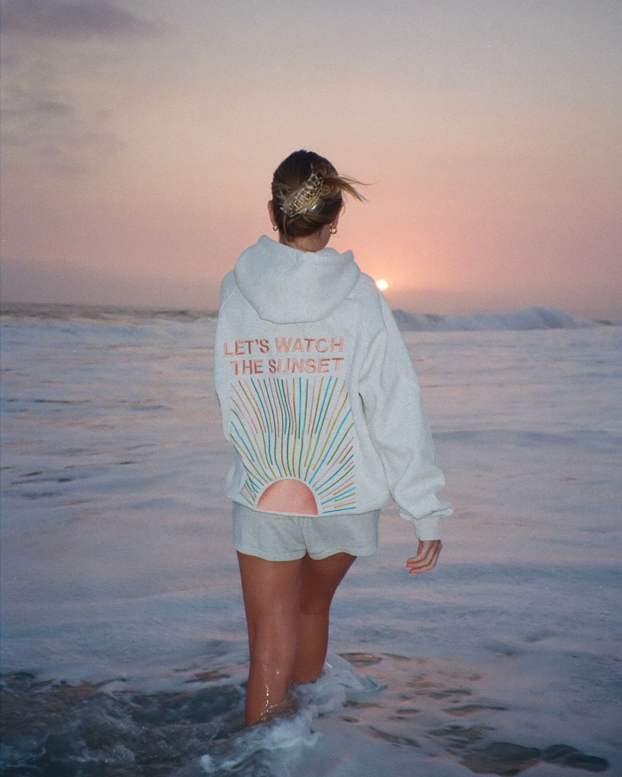 "Let's Watch the Sunset" Oversized Lux Hoodie in Heather Gray