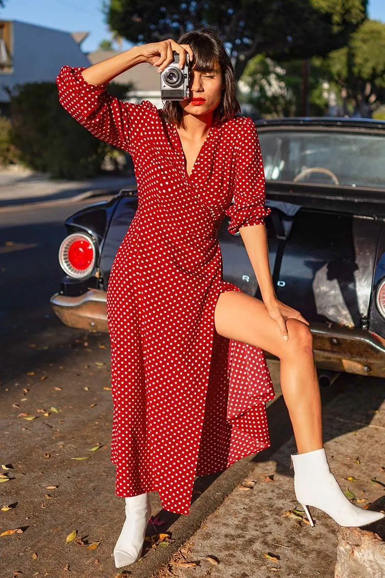 Red Polka Dot Wrap Dress