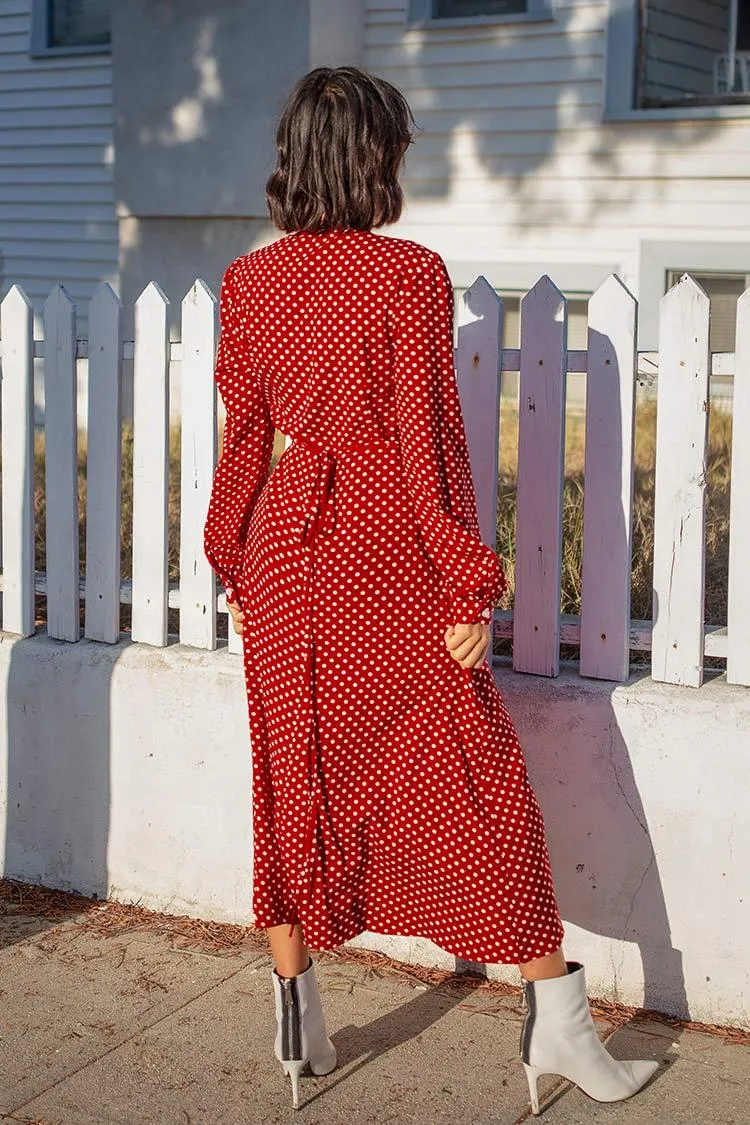 Red Polka Dot Wrap Dress